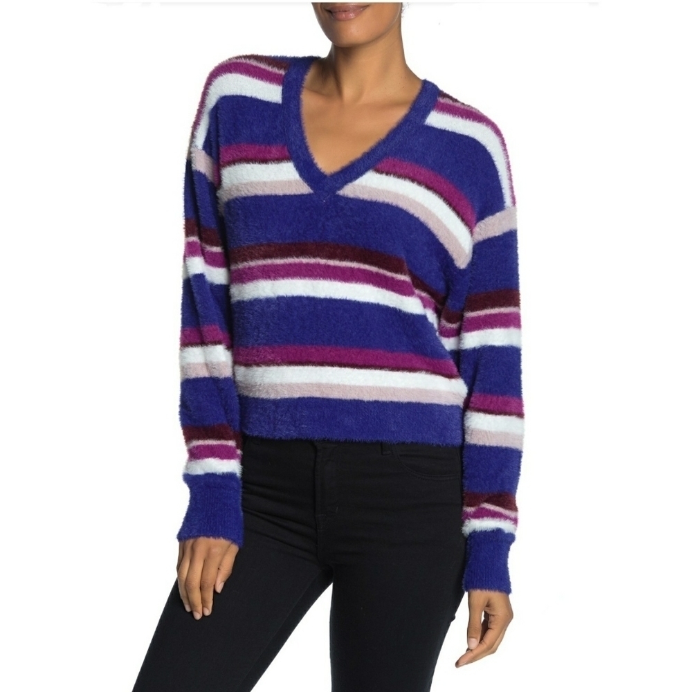 NEW Splendid | Soft Fuzzy Stripe V Neck Sw…